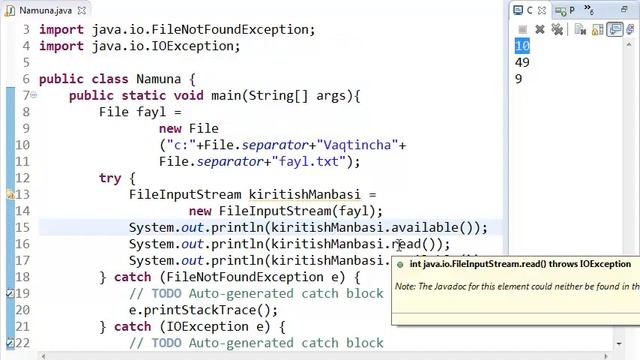 Javadan kuchaytirilgan darslar 69 kiritish chiqarish 04 FileInputStream klasi смотреть онлайн