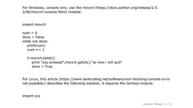 PYTHON : Non-blocking console input? смотреть онлайн