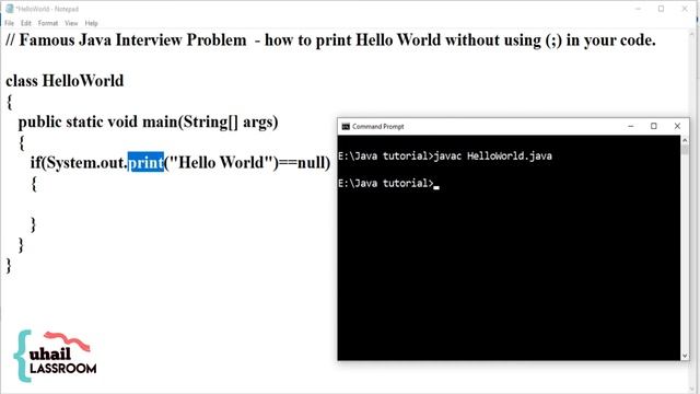 Most famous interview question - How to Print Hello World without using Semicolon in Java смотреть онлайн