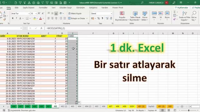 Excel 1 Dakika - Birer Satır Atlayarak Silme смотреть онлайн