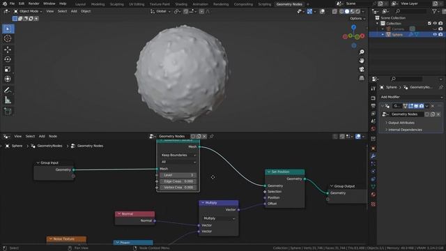Blender Tutorial - Noise texture based geometry nodes mesh смотреть онлайн