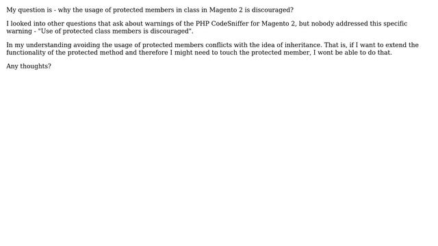Magento: Magento2 PHP CodeSniffer - "Use of protected class members is discouraged" смотреть онлайн