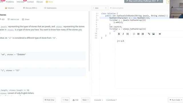 771. Jewels and Stones | Leetcode Easy Hashset Problem | Java смотреть онлайн