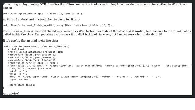 Wordpress: Using attachment_fields_to_edit filter inside plugin class смотреть онлайн