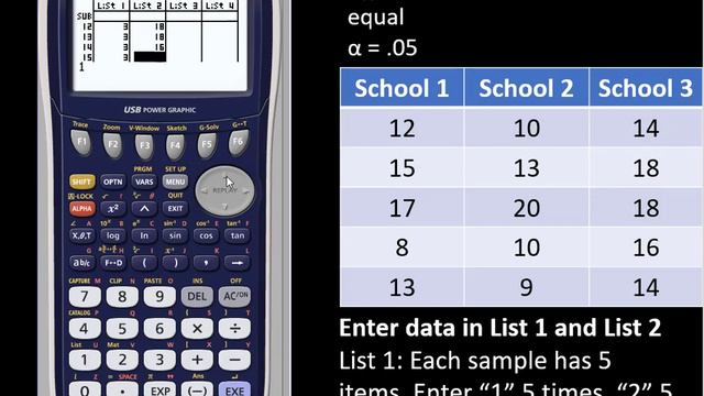 Casio: One-Way ANOVA, entering data in List 1, List 2 смотреть онлайн