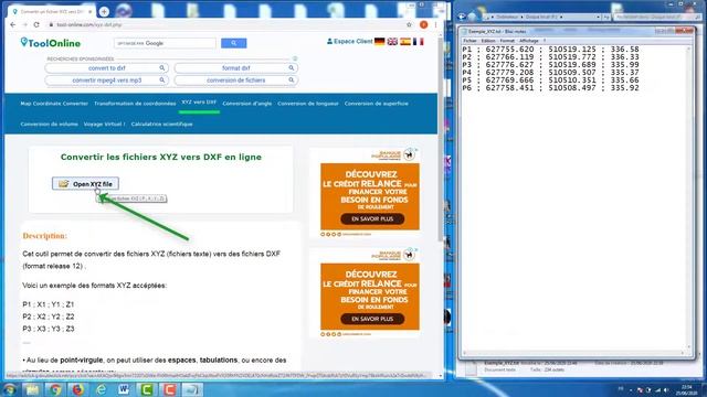 Exporter un fichier texte XYZ vers DXF avec tool-online.com смотреть онлайн