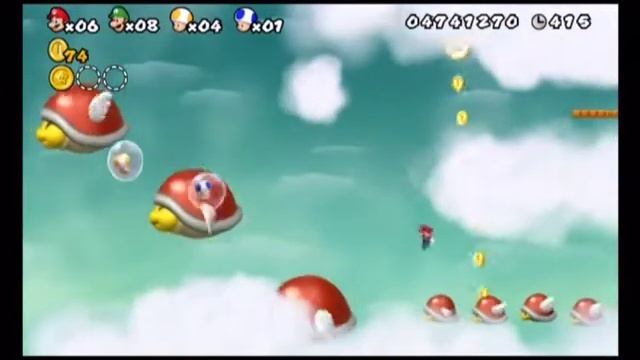 New Super Mario Bros. Wii 100% walkthrough part 34 In Heaven part 8: Flying turtle fails. смотреть онлайн