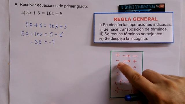 Resolver ecuaciones de primer grado: a) 5x + 6 = 10x + 5 смотреть онлайн
