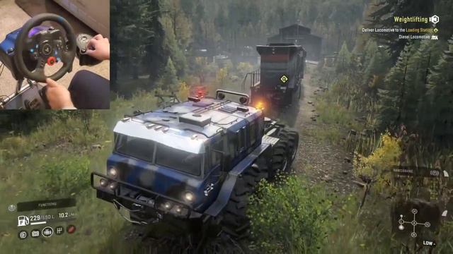 Towing a Abandoned Train Locomotive from The Forest - SnowRunner | Logitech g29 смотреть онлайн