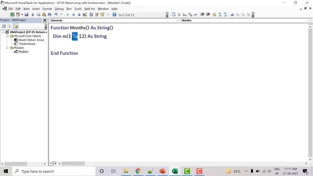 Return An Array With Function | Advanced VBA In Hindi