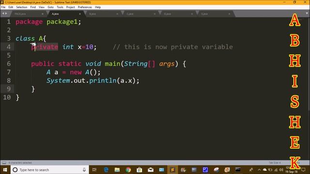 Access Specifiers (public, private, protected) in java in Telugu by Kotha Abhishek смотреть онлайн