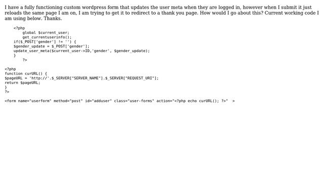 Wordpress: Update user meta on custom wordpress form and redirect смотреть онлайн