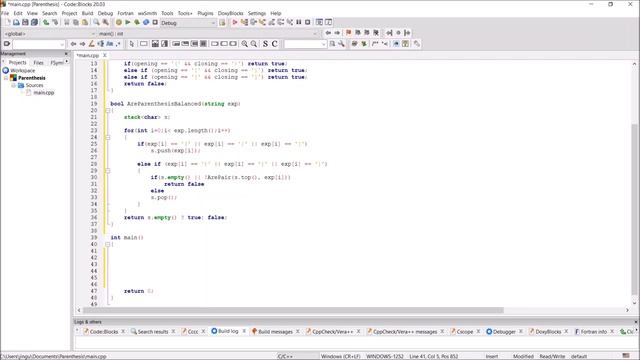 Check for balanced Parenthesis C++ смотреть онлайн