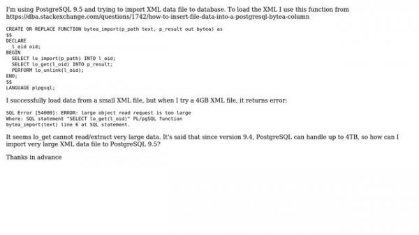 How to insert very big XML data file to PostgreSQL?