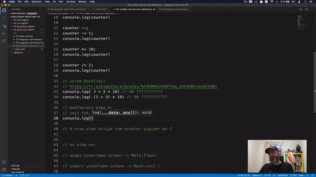 JavaScript | Number Veri Turu Kullanımı, Temel Aritmetik İşlemler ve İşlem Önceliği #4 смотреть онлайн