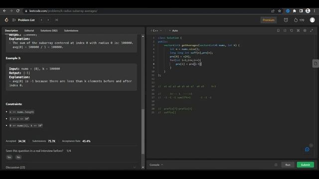 Leetcode Solution - 2090. K Radius Subarray Averages || Prefix Sums || #gyan portal смотреть онлайн