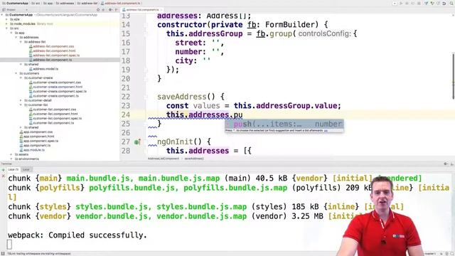 Building a Angular4+ Web App | S4P102 | Implement add address button смотреть онлайн