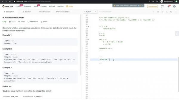 Google Engineer Explains - LeetCode #9 - Palindrome Number - Solution (Python)
