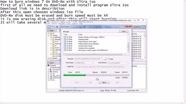 How to Burn Windows 7 on DVD-RW with UltraISO смотреть онлайн