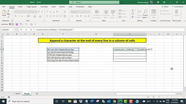 Append a character at the end of every line in a column of cells in Excel смотреть онлайн