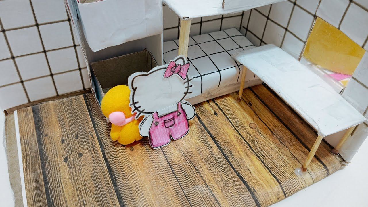 Miniatura house doll/ Мини комната для Hello Kitiи Уточки Лалафанфан своими руками из картона! смотреть онлайн