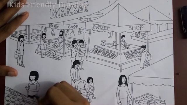 How To Draw Market Scenery step by step easy || Market Drawing смотреть онлайн