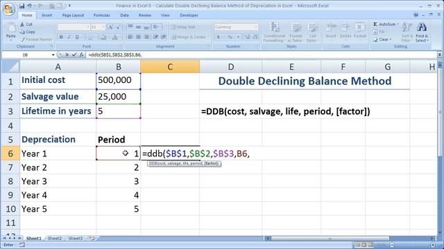 Finance in Excel 6 - Calculate Double Declining Balance Method of Depreciation in Excel смотреть онлайн