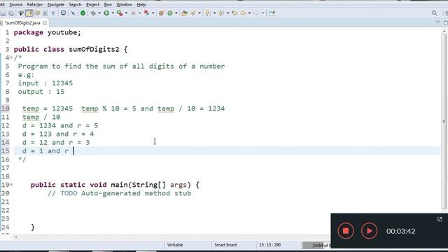 Java program to find the sum of all digits of a number смотреть онлайн