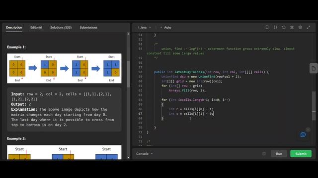 Last Day Where You Can Still Cross | | LeetCode 1970 | Union Find Approach | Java смотреть онлайн
