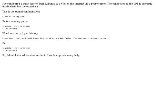 SSH tunnel in Putty says "address already in use" but that's not true смотреть онлайн