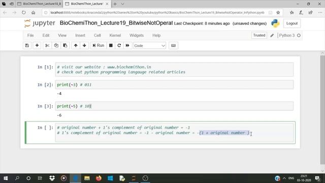 Working of Bitwise Not Operator in Python | Lecture 19 | Python Tutorial in Hindi for Beginners смотреть онлайн