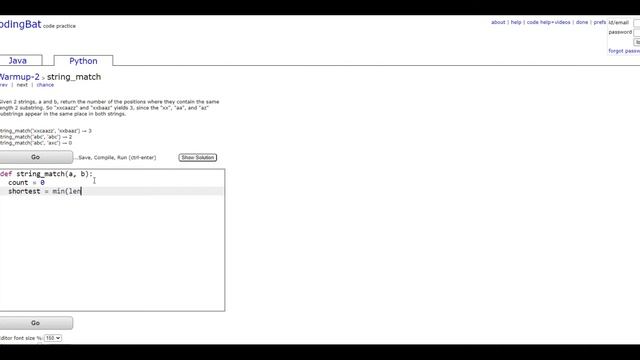 Warmup-2 (string_match) Python Tutorial || Codingbat.com смотреть онлайн