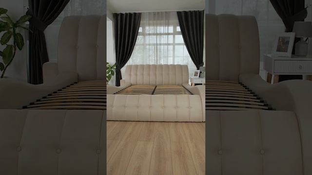 Двуспальная кровать Мадрид, ткань мебельная рогожка, цвет Бежевый смотреть онлайн