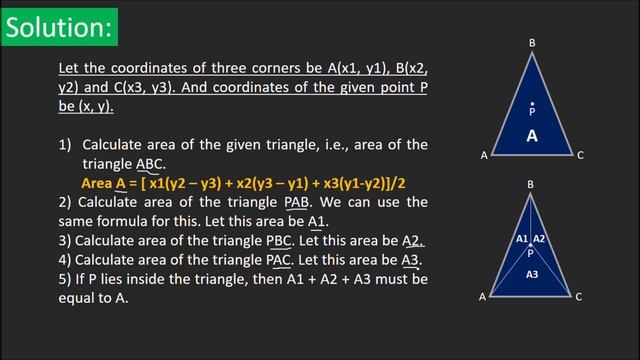 Check whether a given point lies inside a triangle or not | GeeksforGeeks смотреть онлайн