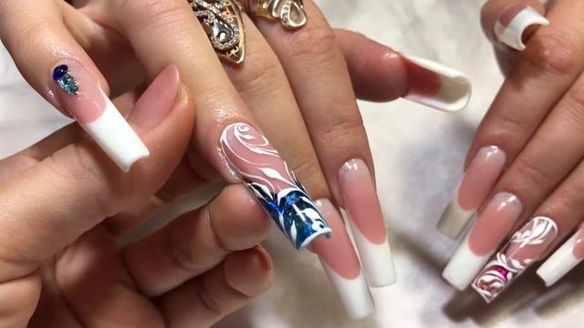 Длинные ногти. Новогодний дизайн. Swarovski . Арочный квадрат. Выкладной френч. Арт френч. Паста EM смотреть онлайн