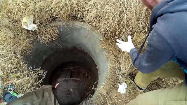 Большая собака упала в открытый колодец...