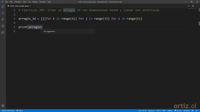 Python - Ejercicio 307: Crear un Arreglo 3D con Dimensiones 6x3x4 y Llenar con Asteriscos смотреть онлайн