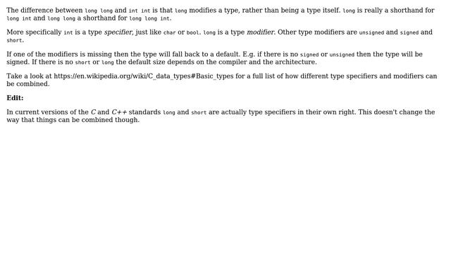 Software Engineering: How does long long syntax work when int int doesn't in C++? (2 Solutions!!)