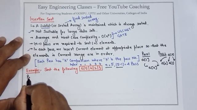 L67: Insertion Sort Algorithm | Example | Code | Data Structures Lectures in Hindi смотреть онлайн
