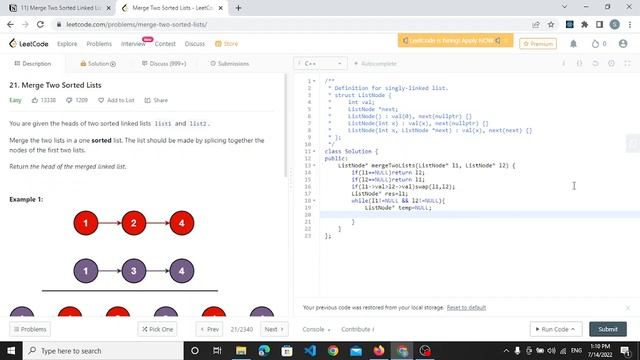 Merge Two Sorted Lists Using C++ Leetcode смотреть онлайн
