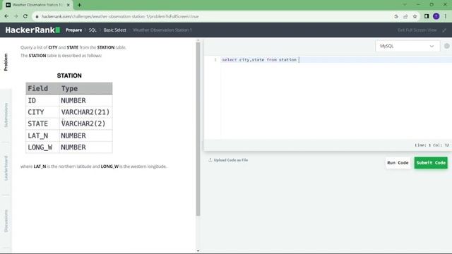 Hackerrank SQL solutions (Weather Observation station 1) - Level Easy смотреть онлайн