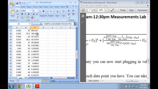 Excel Uncertainty Calculation Video Part 2