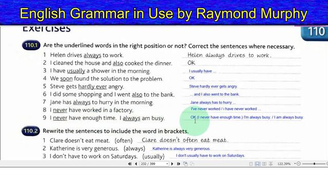 110 English Grammar by Raymond Murphy Unit 110 - Word Order Two - Adverbs with the verb. смотреть онлайн
