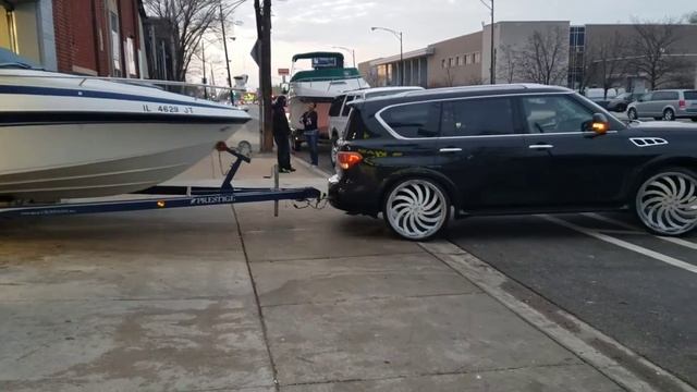 2014 infinity qx56 on 28s with it's 2014 crown line 25' cutty 454 getting detailed. смотреть онлайн
