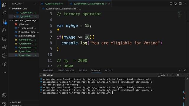 conditional statements if | else | ternary operators in Typescript | 05 смотреть онлайн
