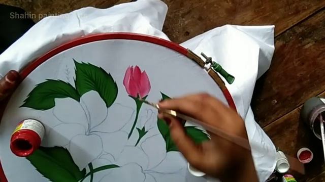 hibiscus flower design tutorial pillow cover painting...( सुन्दर तकिया का फूल ) смотреть онлайн