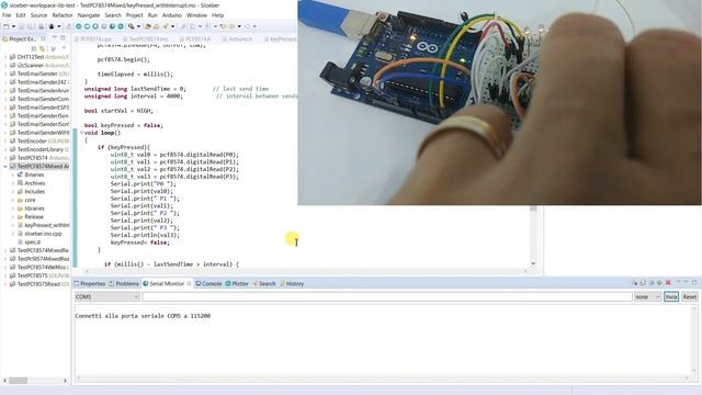 Testing pcf8574 with arduino: 4 leds and 4 buttons with interrupt смотреть онлайн