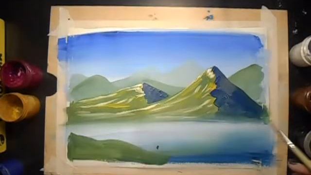 Видео урок для начинающих 3 Как нарисовать горы озеро траву и цветы Пейзаж #МарияУсович смотреть онлайн