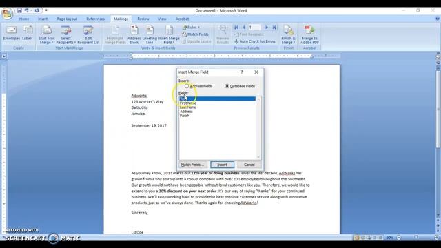 Creating the Main Document - Inserting Merge Fields смотреть онлайн