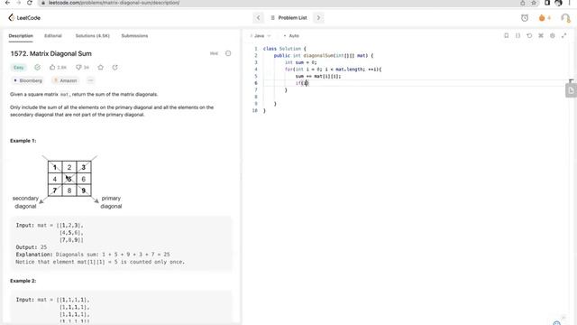 1572. Matrix Diagonal Sum смотреть онлайн